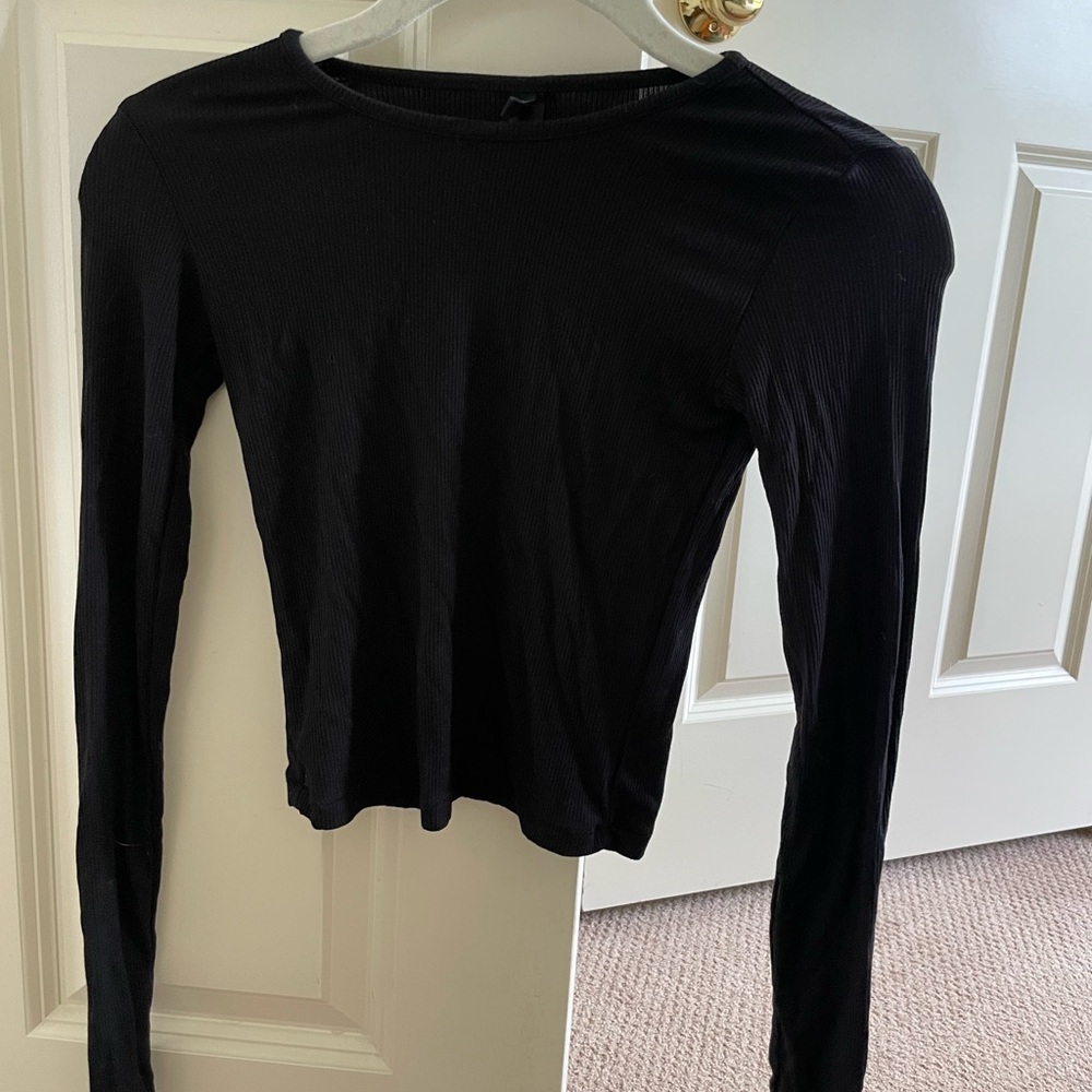 SKIMS Cropped Black Long Sleeve Top XS